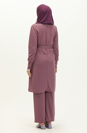 Belted Tunic Pants Two Piece Suit 0690-03 Lilac 0690-03