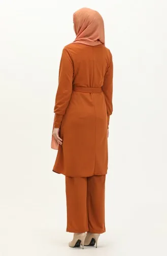 Belted Tunic Pants Two Piece Suit 0690-04 Tan 0690-04
