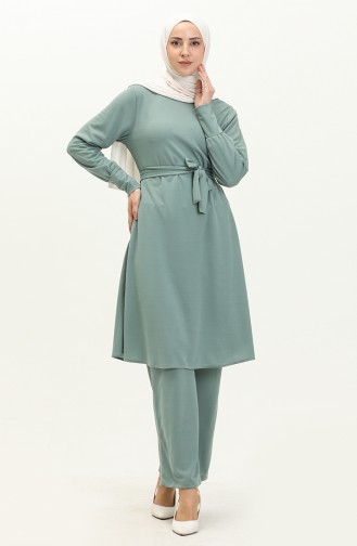 Belted Tunic Pants Two Piece Suit 0690-05 Green 0690-05