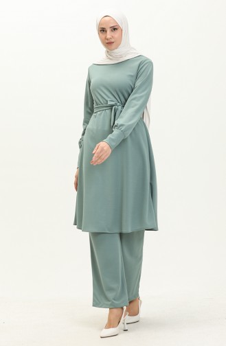 Belted Tunic Pants Two Piece Suit 0690-05 Green 0690-05