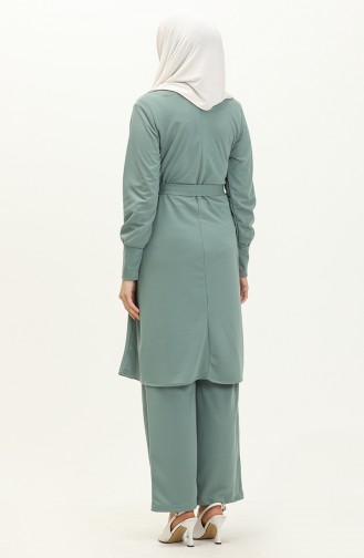 Belted Tunic Pants Two Piece Suit 0690-05 Green 0690-05