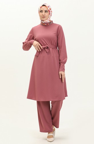 Belted Tunic Pants Two Piece Suit 0690-06 Dusty Rose 0690-06