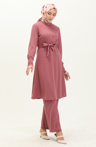 Belted Tunic Pants Two Piece Suit 0690-06 Dusty Rose 0690-06