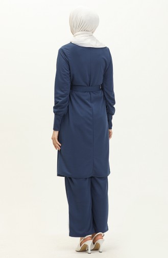 Belted Tunic Pants Two Piece Suit 0690-11 Indigo 0690-11