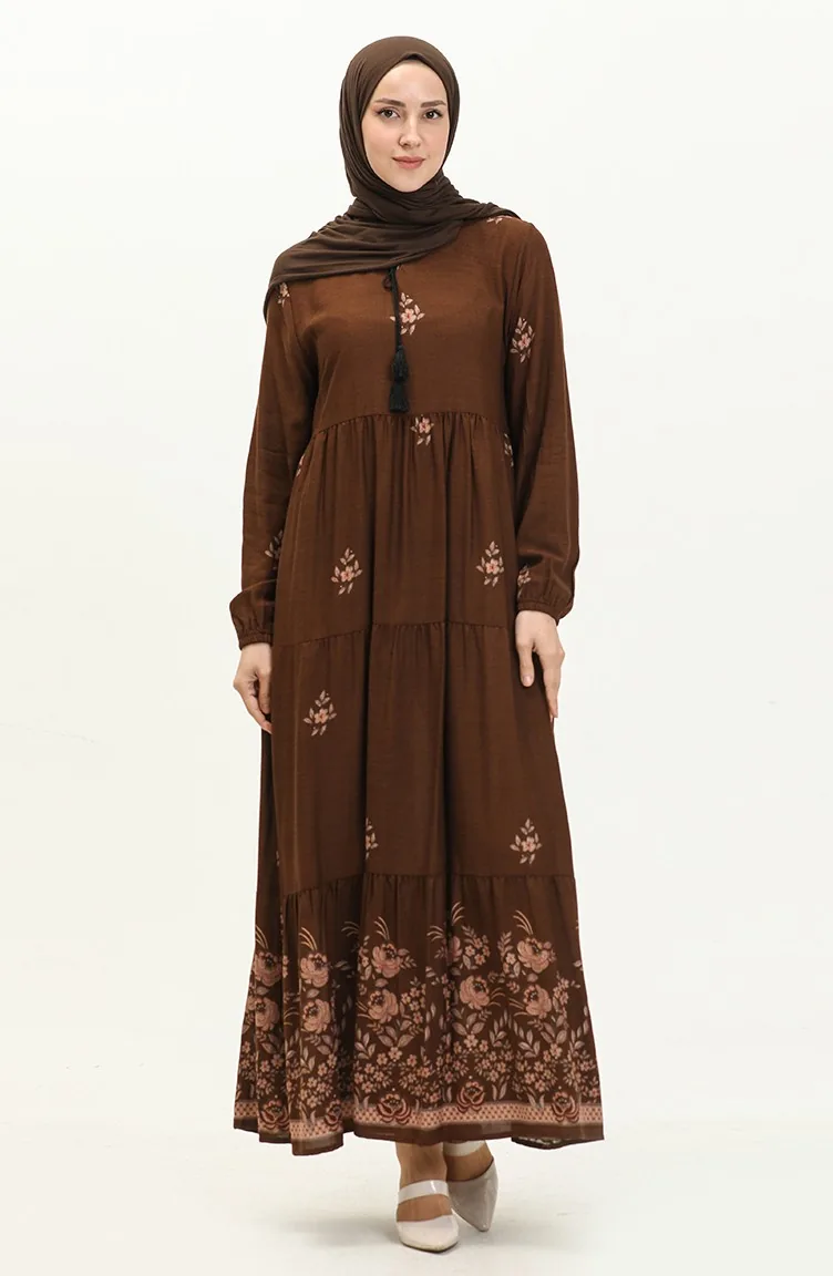 Brown Hijab Dress 4083-03