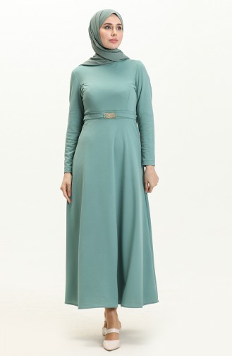 Robe Détaillée Ceinture Pince 7136-08 Vert Noisette 7136-08