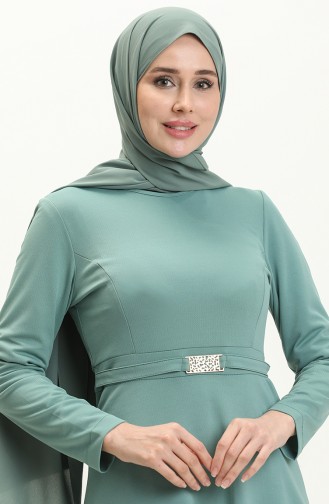 فستان بتفصيل حزام 7136-08 أخضر مينت 7136-08