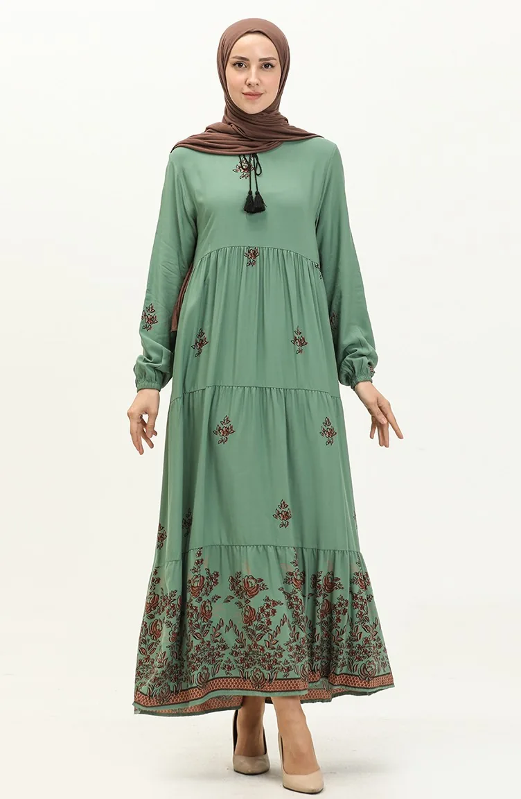 Gemustertes Viskosekleid 4083-05 Grün 4083-05