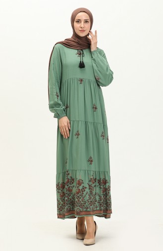 Robe en Viscose à Motifs 4083-05 Vert Noisette 4083-05