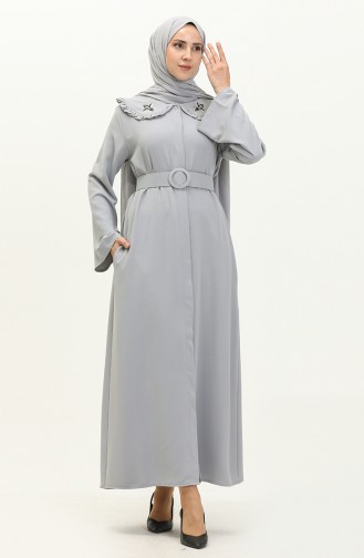 Stone Detailed Dress 70011-01 Gray 70011-01