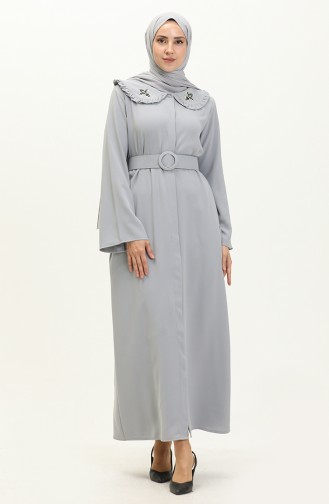 Kleid mit Kragen und Steinbesatz 70011-01 Grau 70011-01