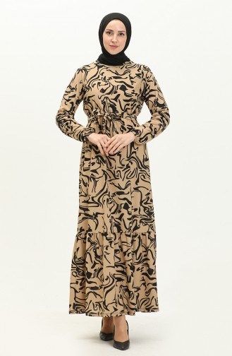 Gerafftes Kleid mit Gürtel 1787-01 Beige 1787-01