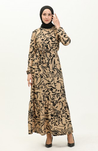Gerafftes Kleid mit Gürtel 1787-01 Beige 1787-01