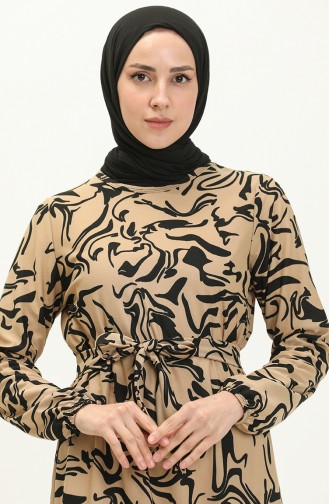 Gerafftes Kleid mit Gürtel 1787-01 Beige 1787-01