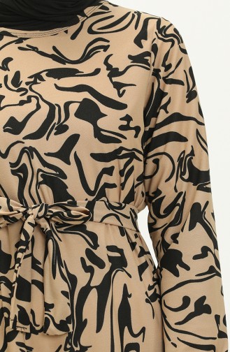 Gerafftes Kleid mit Gürtel 1787-01 Beige 1787-01