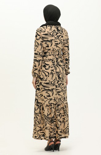 Gerafftes Kleid mit Gürtel 1787-01 Beige 1787-01
