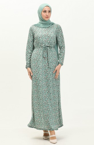 فستان منقوش بتصميم حزام  1788-01 أخضر مينت 1788-01