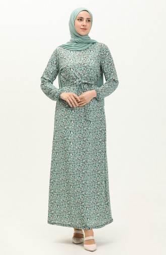 Floral Print Belted Dress 1788-01 Green 1788-01