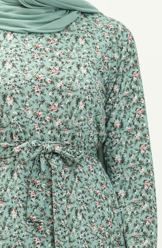 Floral Print Belted Dress 1788-01 Green 1788-01