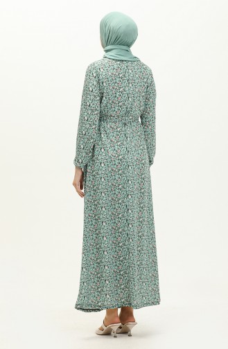 Floral Print Belted Dress 1788-01 Green 1788-01