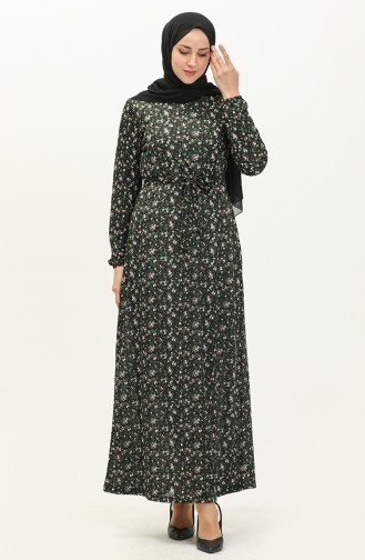 Floral Print Belted Dress 1788-02 Black 1788-02