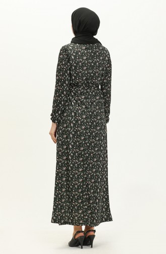 Floral Print Belted Dress 1788-02 Black 1788-02