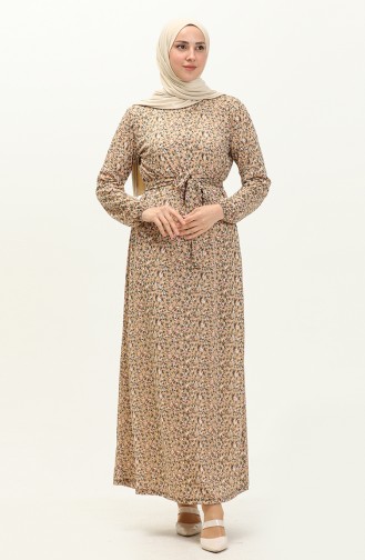 Floral Print Belted Dress 1788-03 Mink 1788-03