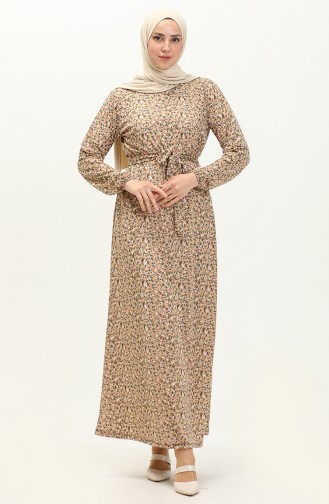 Floral Print Belted Dress 1788-03 Mink 1788-03