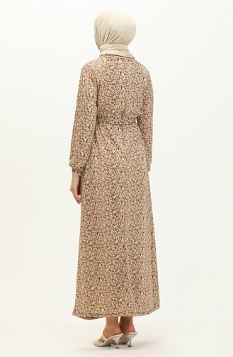 Floral Print Belted Dress 1788-03 Mink 1788-03