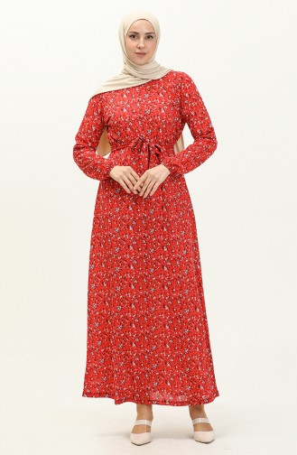 Floral Print Belted Dress 1788-04 Red 1788-04