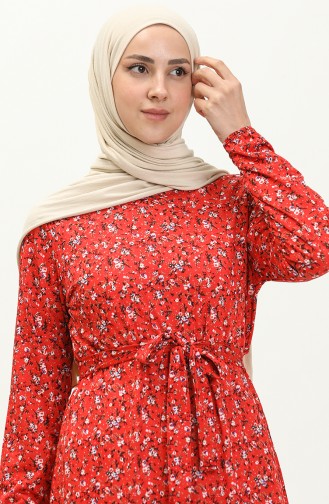 Floral Print Belted Dress 1788-04 Red 1788-04