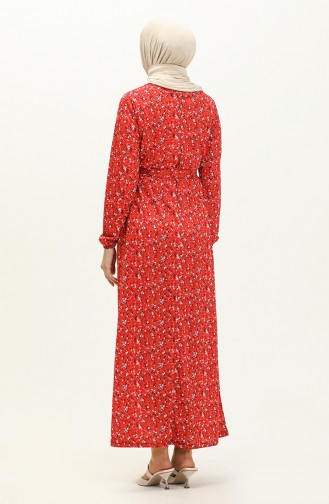 Floral Print Belted Dress 1788-04 Red 1788-04