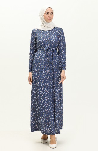 Gürtelkleid mit Blumenmuster 1788-05 Indigo 1788-05