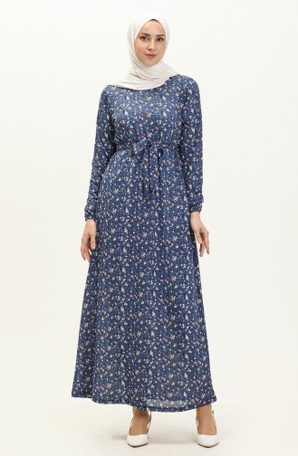 Gürtelkleid mit Blumenmuster 1788-05 Indigo 1788-05