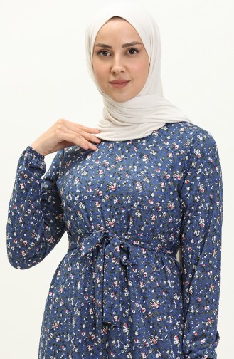 Gürtelkleid mit Blumenmuster 1788-05 Indigo 1788-05