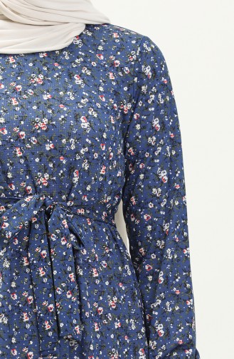 Gürtelkleid mit Blumenmuster 1788-05 Indigo 1788-05