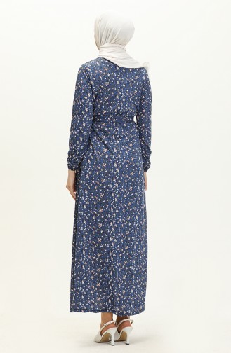 Gürtelkleid mit Blumenmuster 1788-05 Indigo 1788-05