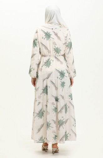 Printed Belted Chiffon Dress 7006-10 Cream Khaki 7006-10