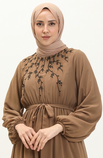 Nakışlı Şifon Elbise 24Y8891-06 Taba