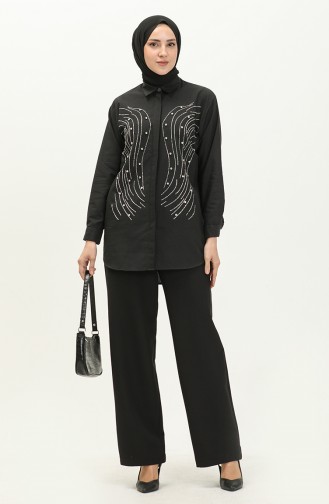 Stone Printed Shirt Tunic 1907-01 Black 1907-01