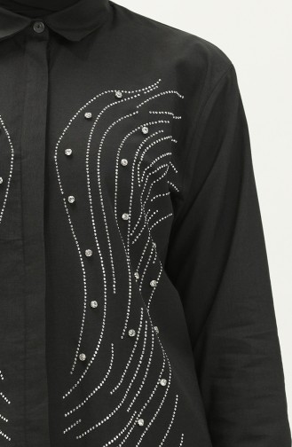Taş Baskılı Gömlek Tunik 1907-01 Siyah