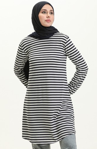 Respiro Elastic Sleeve Striped Tunic 8592-01 Navy Blue 8592-01