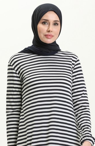 Respiro Elastic Sleeve Striped Tunic 8592-01 Navy Blue 8592-01