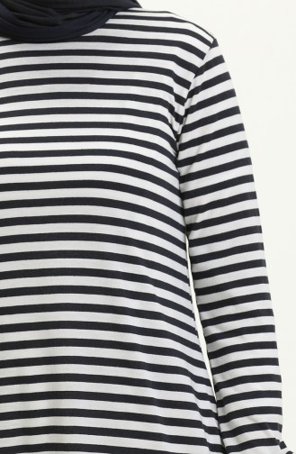 Respiro Elastic Sleeve Striped Tunic 8592-01 Navy Blue 8592-01