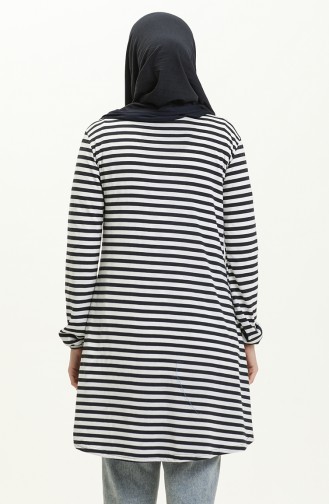 Respiro Elastic Sleeve Striped Tunic 8592-01 Navy Blue 8592-01