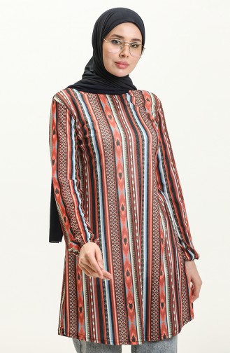 Elastic Sleeve Printed Tunic 8595-01 Brown 8595-01