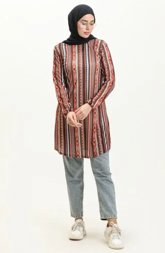 Elastic Sleeve Printed Tunic 8595-01 Brown 8595-01