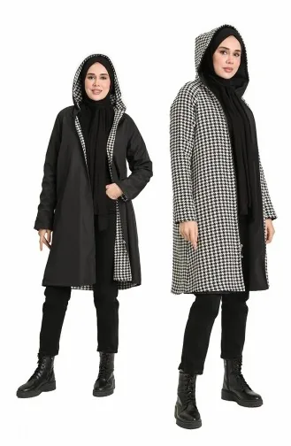 Vivezza Kapşonlu Çift Taraflı Yağmurluk Kaban 6904 01 Siyah Siyah