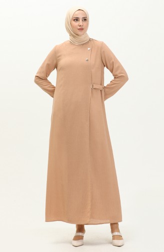Vivezza Bağlamalı Keten Örgü Ferace 6977-02 Camel