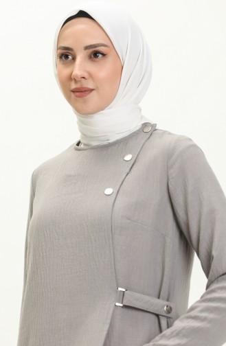 Vivezza Bağlamalı Keten Örgü Ferace 6977-03 Gri